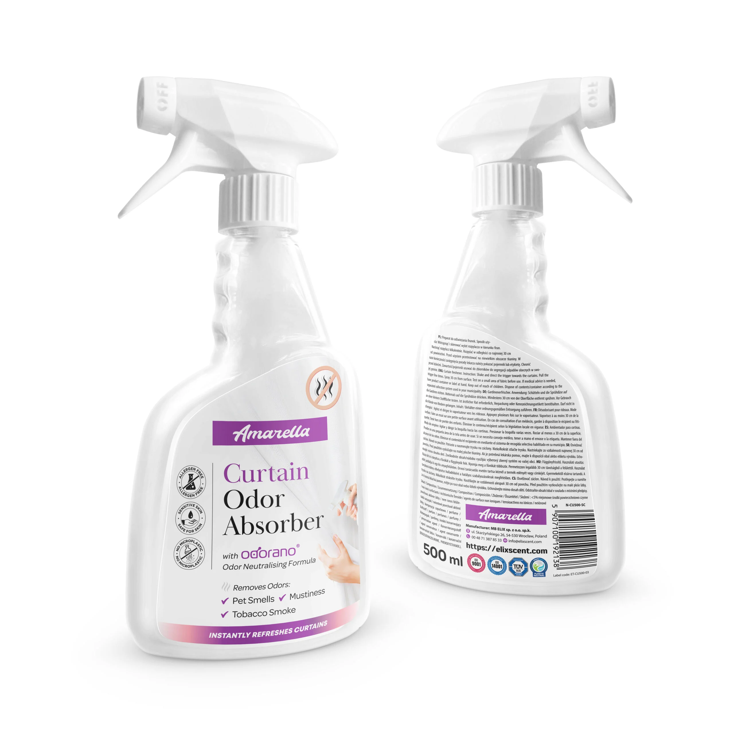 Odour absorber for curtains and drapes