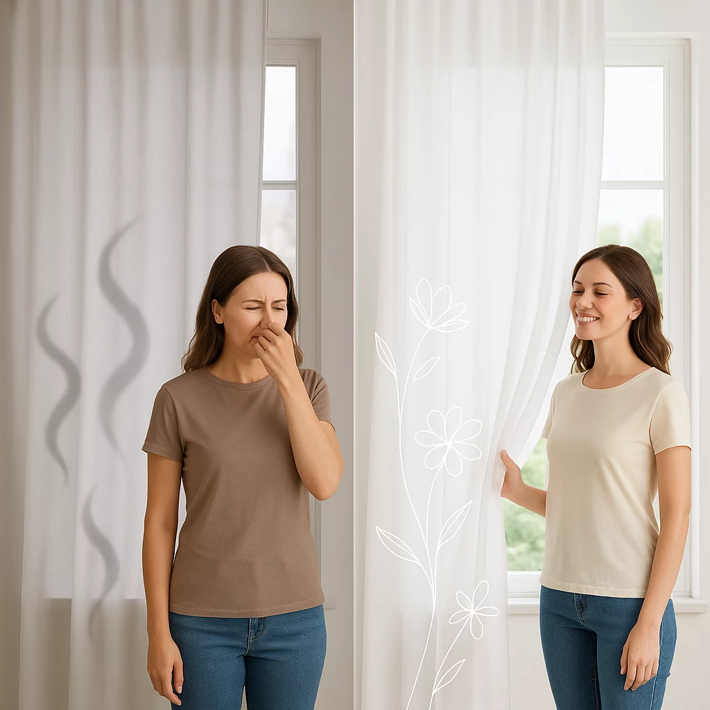 Odour absorber for curtains and drapes